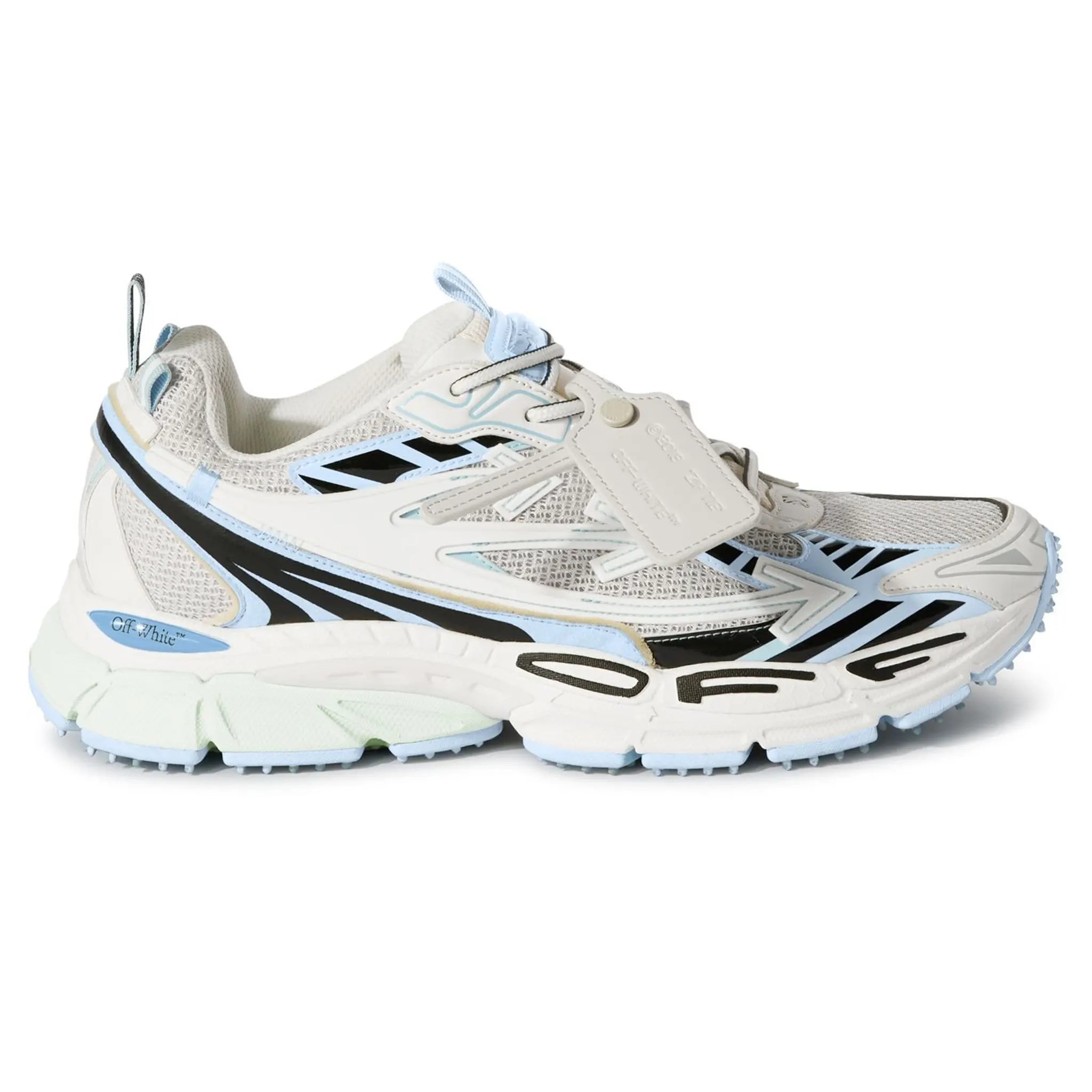 Side View of Off-White Be Right Back White Light Blue Sneaker (W) OMIA295C99FAB0010140
